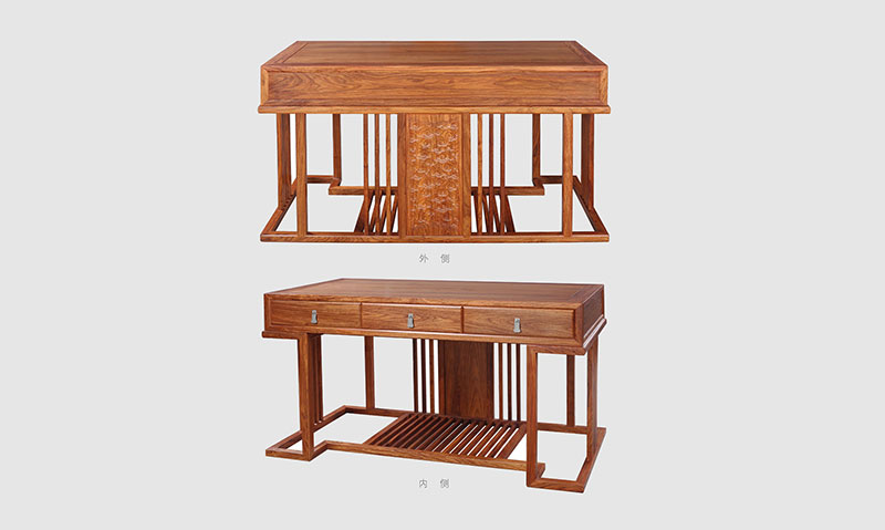 马鞍山 别墅中式家居书房装修实木书桌效果图