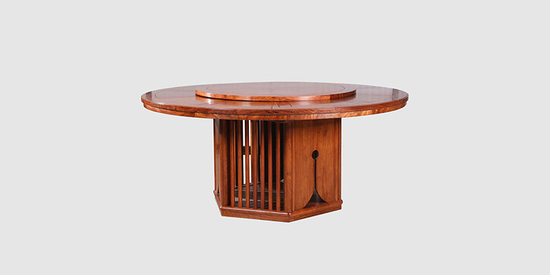 马鞍山中式餐厅装修天地圆台餐桌红木家具效果图
